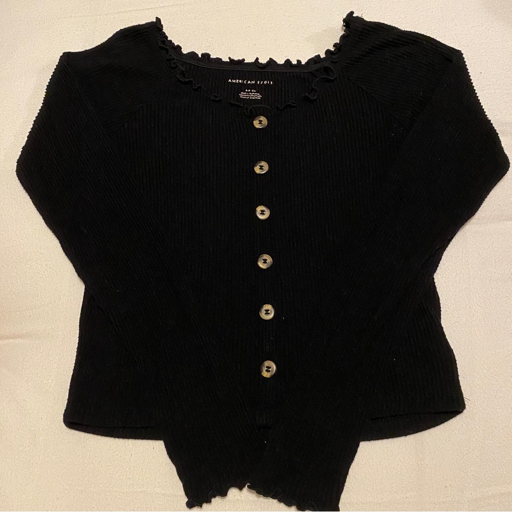 American Eagle Ribbed Off The Shoulder Long Sleeve Top